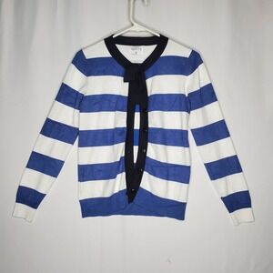 Compania Fantastica Women Cardigan Medium Rugby Stripe Bow Nautical Retro Prep